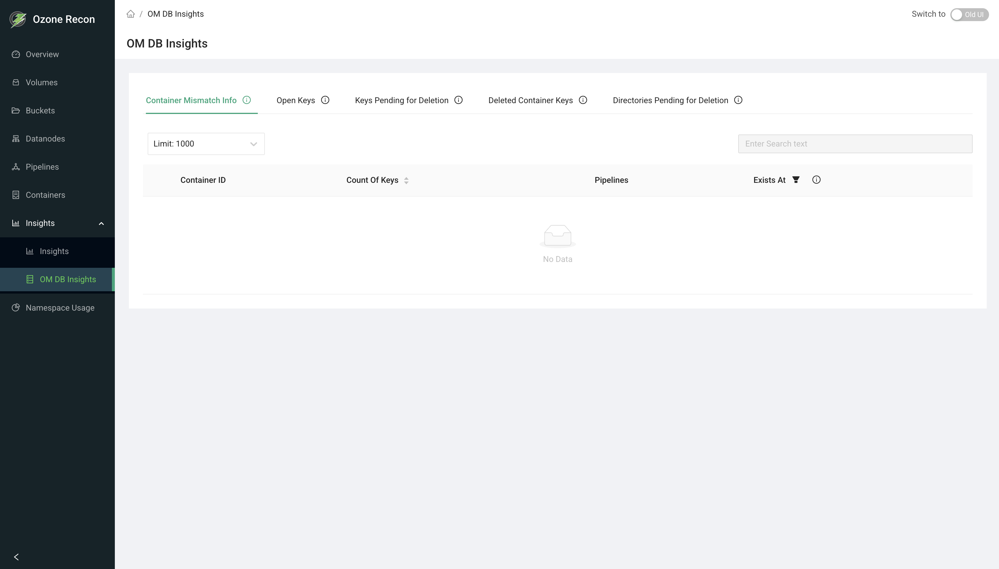 Recon OM DB Insights Page